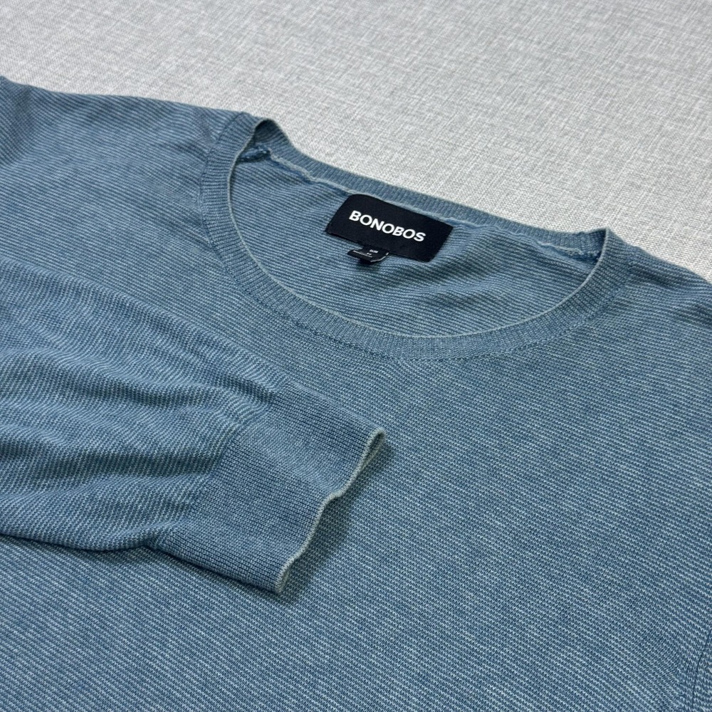 Bonobos Slim Lightweight Sweater Pullover Mens XL Blue Cotton Crew Neck Cotton